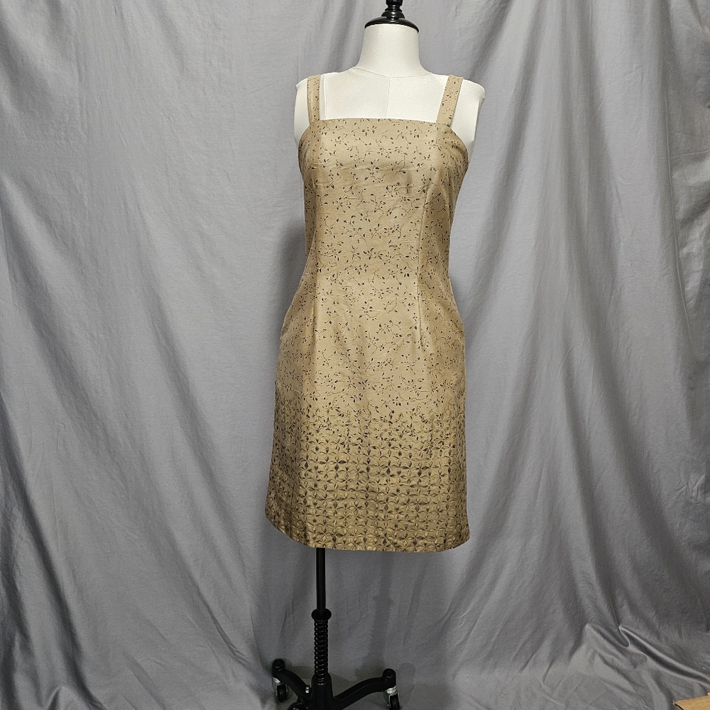VTG Kay Unger Gold Floral Metallic Silk Shift Dress – Made in Korea size 8 - Picture 3 of 8